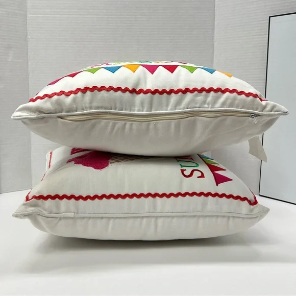 White Square Throw Pillows Set Summer Multicolor Ice Cream Cones Print Outdoors - Picture 6 of 17